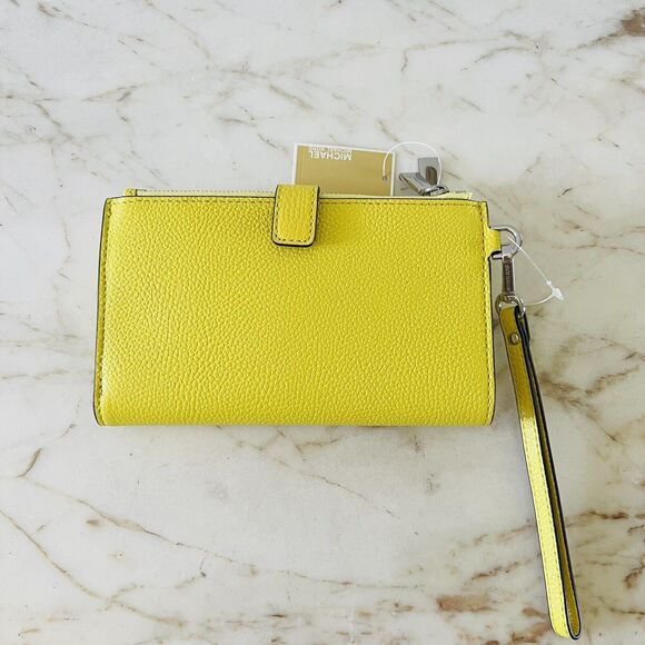 MICHAEL KORS Jet Set Lime Light Yellow Leather Double Zip Wallet Wristlet - Picture 4 of 7